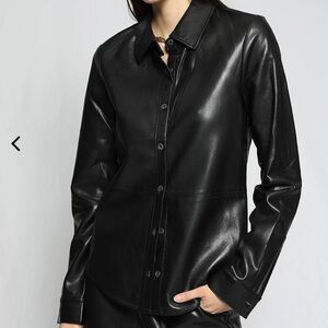 THE RANGE PLUSH VEGAN LEATHER SEAMED SHIRT